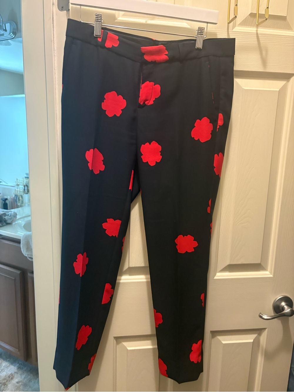 Banana Republic Navy Pants with Red Floral Print